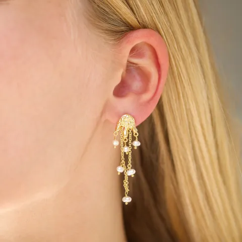 valkoinen helmi korvarenkaat  kullattu messinki - Eliné