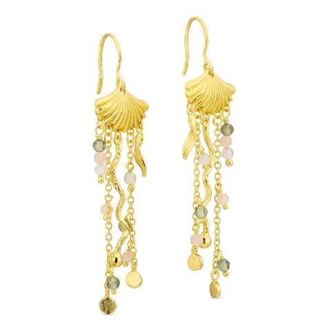 pitkät tummanvihreä ketjukorvakorut  kullattu messinki - Eliné