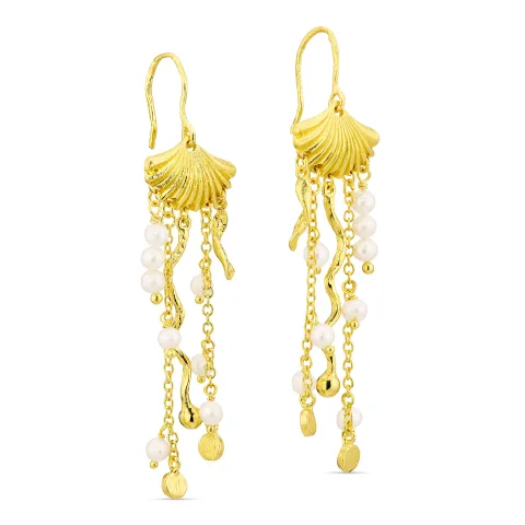 pitkät valkoinen helmi ketjukorvakorut  kullattu messinki - Eliné