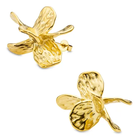 vedenkestävät kukka korvarenkaat  kullattu teräs - OCEANA