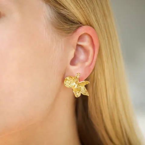 vedenkestävät kukka korvarenkaat  kullattu teräs - OCEANA