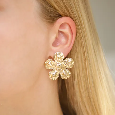 vedenkestävät kukka korvarenkaat  kullattu teräs - OCEANA