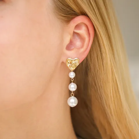 vedenkestävät sydän korvarenkaat  kullattu teräs - OCEANA