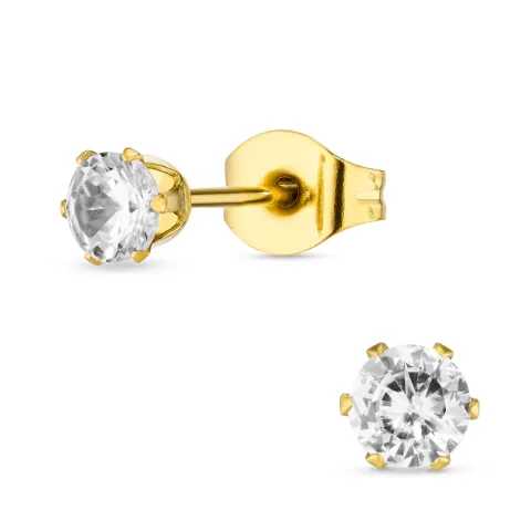 4 mm vedenkestävät zirkoni nappikorvakorut  kullattu teräs - OCEANA