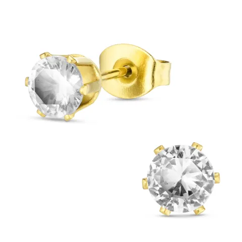 5 mm vedenkestävät zirkoni nappikorvakorut  kullattu teräs - OCEANA