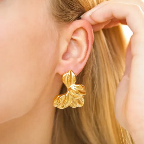 vedenkestävät kukka korvarenkaat  kullattu teräs - OCEANA