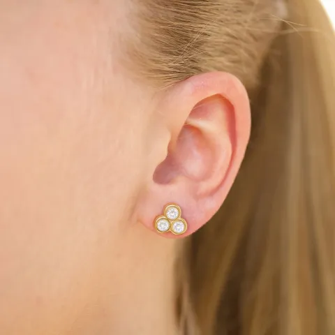 vedenkestävät zirkoni nappikorvakorut  kullattu teräs - OCEANA