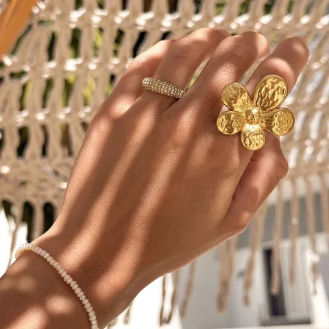 vedenkestävät kukka säädettävissä sormus kullattu teräs - OCEANA