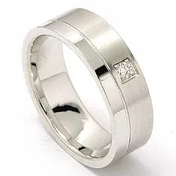Mattapintaista ja kiiltävää leveä timantti vihkisormus 14 karaatin valkokultaa 1 x 0,05 ct