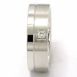 Mattapintaista ja kiiltävää leveä timantti vihkisormus 14 karaatin valkokultaa 1 x 0,05 ct