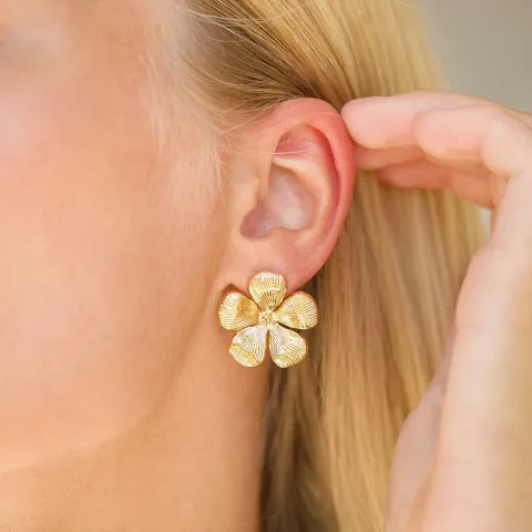 vedenkestävät kukka korvarenkaat  kullattu teräs - OCEANA