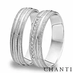 Karhea ja kiiltävä vihkisormusta 14 karaatin valkokultaa 0,096 ct - setit