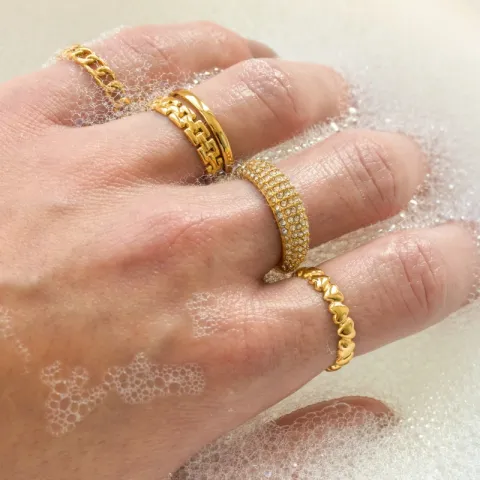 vedenkestävät sydän säädettävissä sormus kullattu teräs - OCEANA