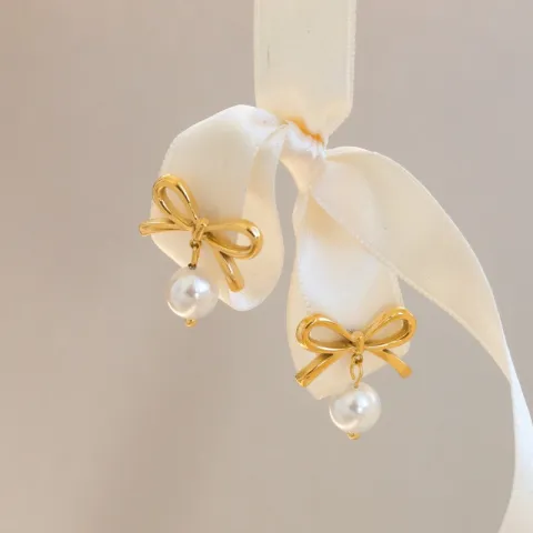 vedenkestävät rusetti helmi korvarenkaat  kullattu teräs - OCEANA