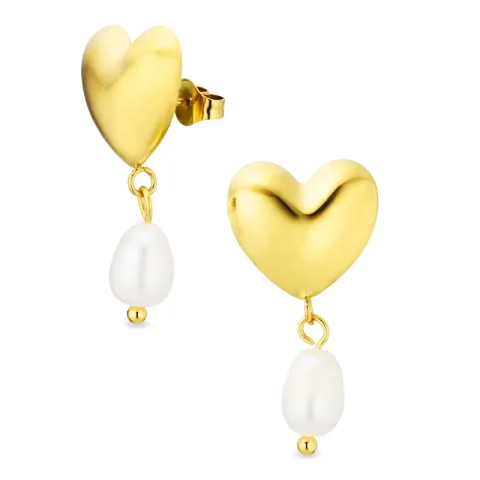 vedenkestävät sydän helmi korvarenkaat  kullattu teräs - OCEANA