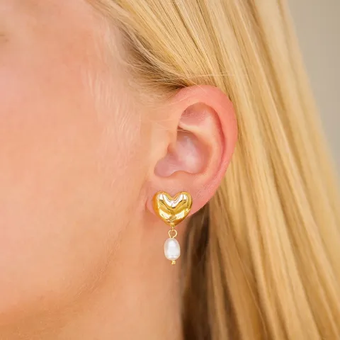 vedenkestävät sydän helmi korvarenkaat  kullattu teräs - OCEANA