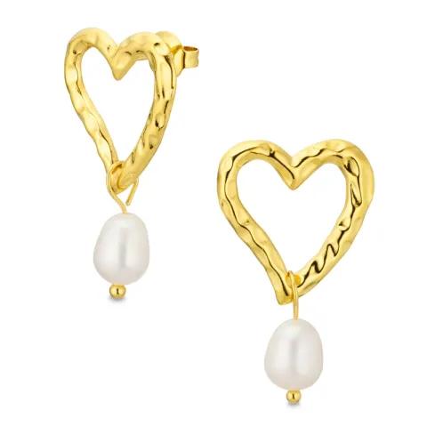 vedenkestävät sydän helmi korvarenkaat  kullattu teräs - OCEANA