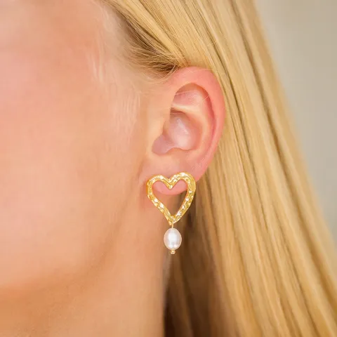 vedenkestävät sydän helmi korvarenkaat  kullattu teräs - OCEANA