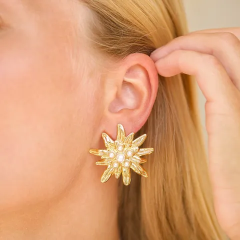 vedenkestävät kukka korvarenkaat  kullattu teräs - OCEANA