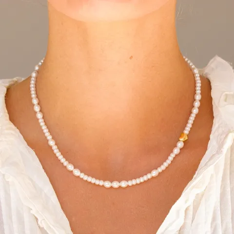 vedenkestävät sydän helmi kaulaketju, jossa on riipus kullattu teräs - OCEANA