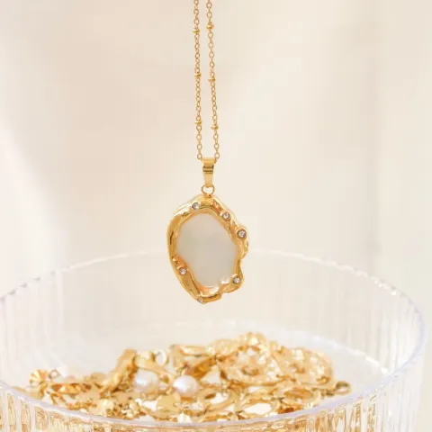 vedenkestävät helmi kaulaketju kullattu teräs - OCEANA