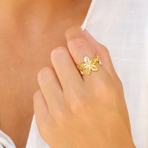 vedenkestävät kukka sormus kullattu teräs - OCEANA