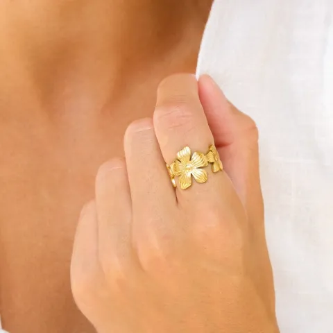 vedenkestävät kukka sormus kullattu teräs - OCEANA