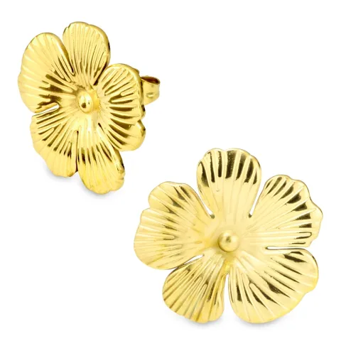 vedenkestävät kukka korvarenkaat  kullattu teräs - OCEANA