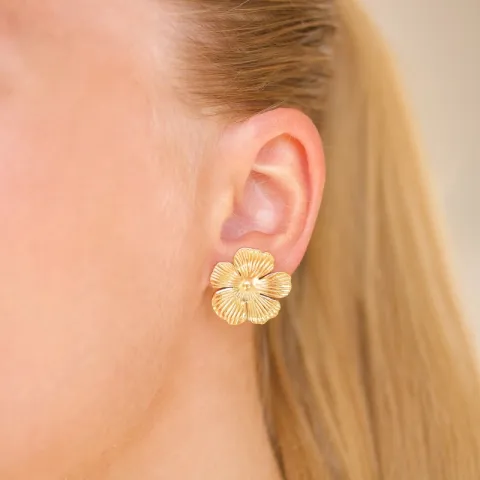 vedenkestävät kukka korvarenkaat  kullattu teräs - OCEANA