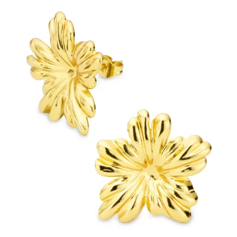 vedenkestävät kukka korvarenkaat  kullattu teräs - OCEANA