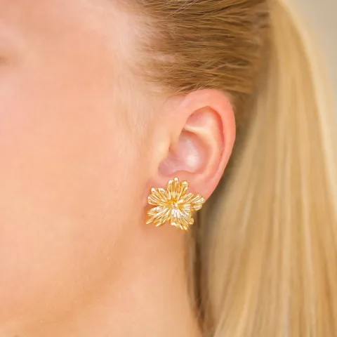 vedenkestävät kukka korvarenkaat  kullattu teräs - OCEANA