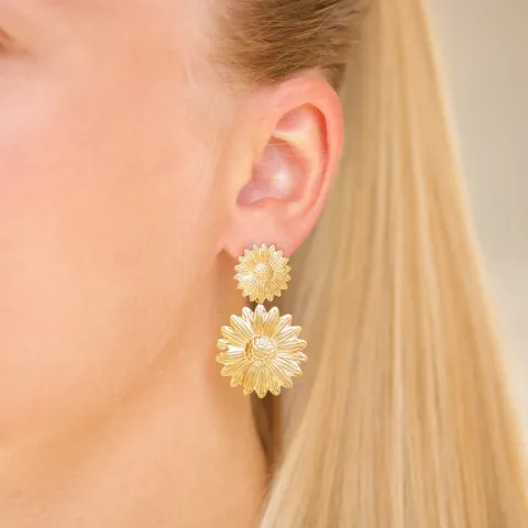 vedenkestävät kukka korvarenkaat  kullattu teräs - OCEANA