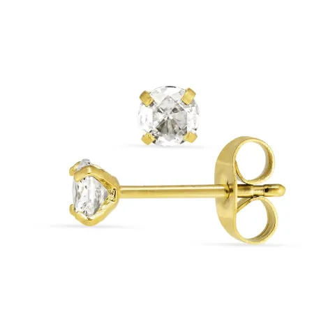 4 mm vedenkestävät zirkoni solitaire-nappikorvakorut  kullattu teräs - OCEANA