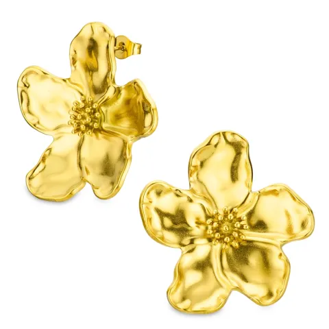 vedenkestävät kukka korvarenkaat  kullattu teräs - OCEANA