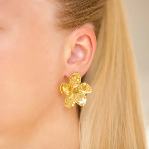 vedenkestävät kukka korvarenkaat  kullattu teräs - OCEANA