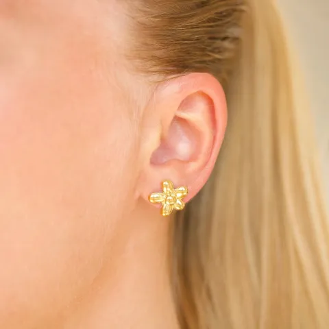 vedenkestävät kukka korvarenkaat  kullattu teräs - OCEANA