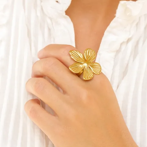 vedenkestävät kukka sormus kullattu teräs - OCEANA