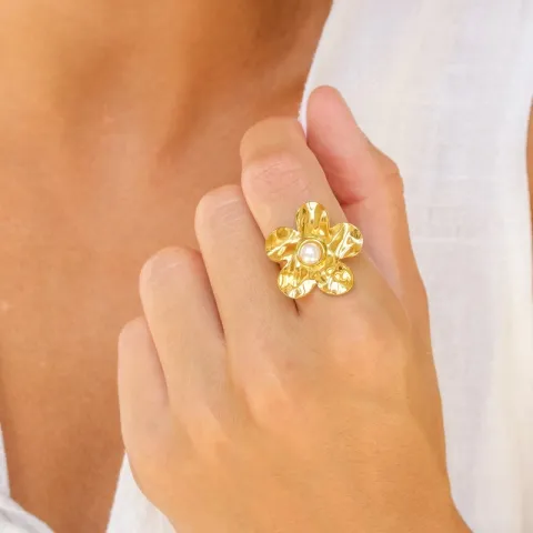 vedenkestävät kukka sormus kullattu teräs - OCEANA