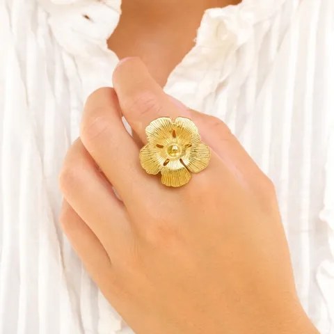 vedenkestävät kukka sormus kullattu teräs - OCEANA