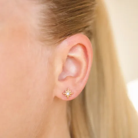 vedenkestävät tähti valkoinen zirkoni korvarenkaat  kullattu teräs - OCEANA