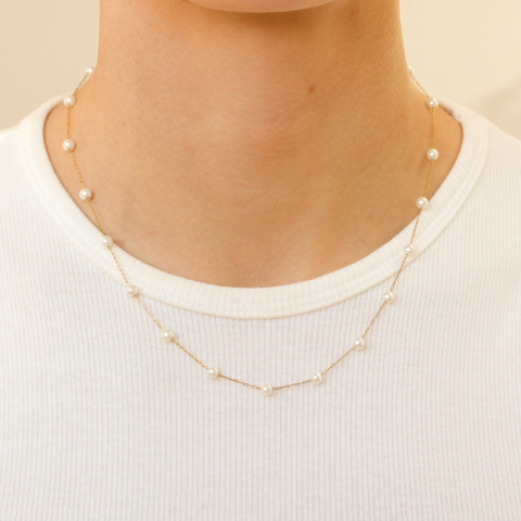 vedenkestävät helmi kaulaketju kullattu teräs 45+5 cm x 4,2 mm  - OCEANA