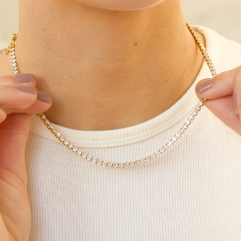 vedenkestävät zirkoni kaulaketju kullattu teräs 40+5 cm x 3 mm  - OCEANA