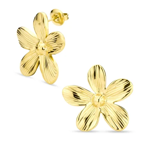 vedenkestävät kukka korvarenkaat  kullattu teräs - OCEANA