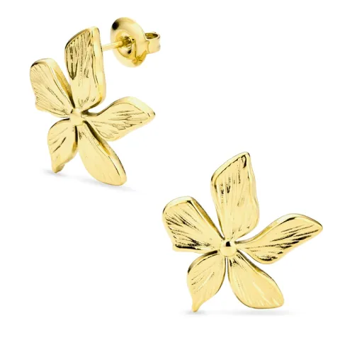 vedenkestävät kukka korvarenkaat  kullattu teräs - OCEANA