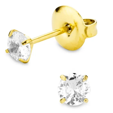 4 mm vedenkestävät zirkoni solitaire-nappikorvakorut  kullattu teräs - OCEANA