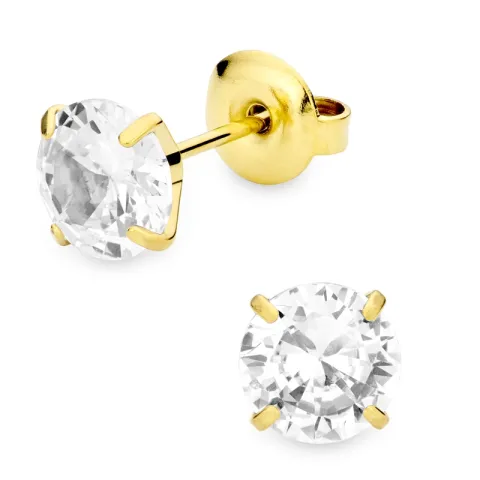 7 mm vedenkestävät zirkoni solitaire-nappikorvakorut  kullattu teräs - OCEANA