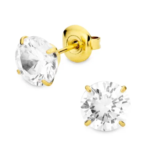 8 mm vedenkestävät solitaire-nappikorvakorut  kullattu teräs - OCEANA