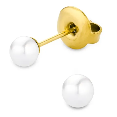 4 mm vedenkestävät helmi nappikorvakorut  kullattu teräs - OCEANA