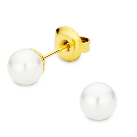 6 mm vedenkestävät helmi nappikorvakorut  kullattu teräs - OCEANA