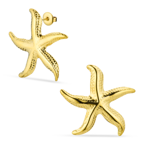 vedenkestävät meritähti korvarenkaat  kullattu teräs - OCEANA